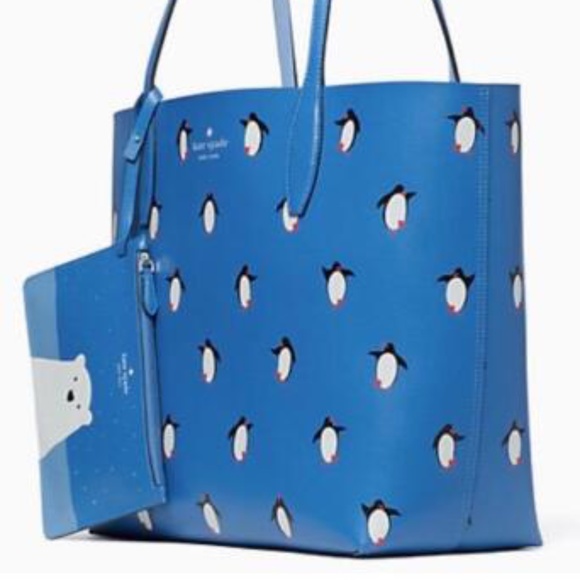 ❄️NWT 🐧 Kate Spade blue large tote ❄️ 🐧 arctic friends Reversible - Picture 12 of 13